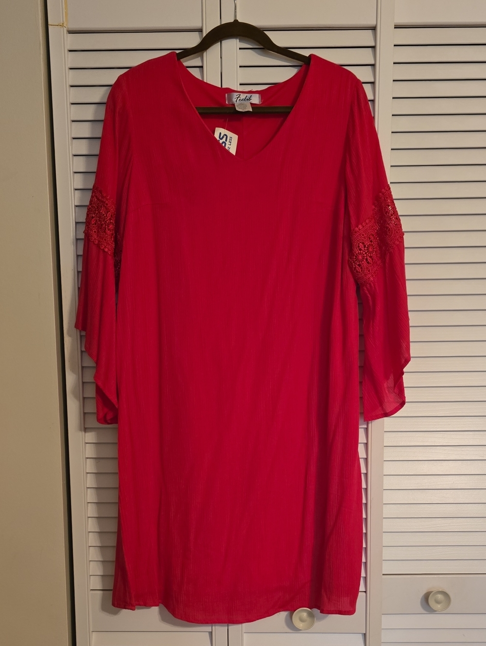 Fuschia V-Neck Dress with Lace Detail